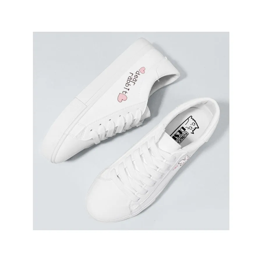 Bunny Kitty Print Casual Shoes PU Slip-on Classic White