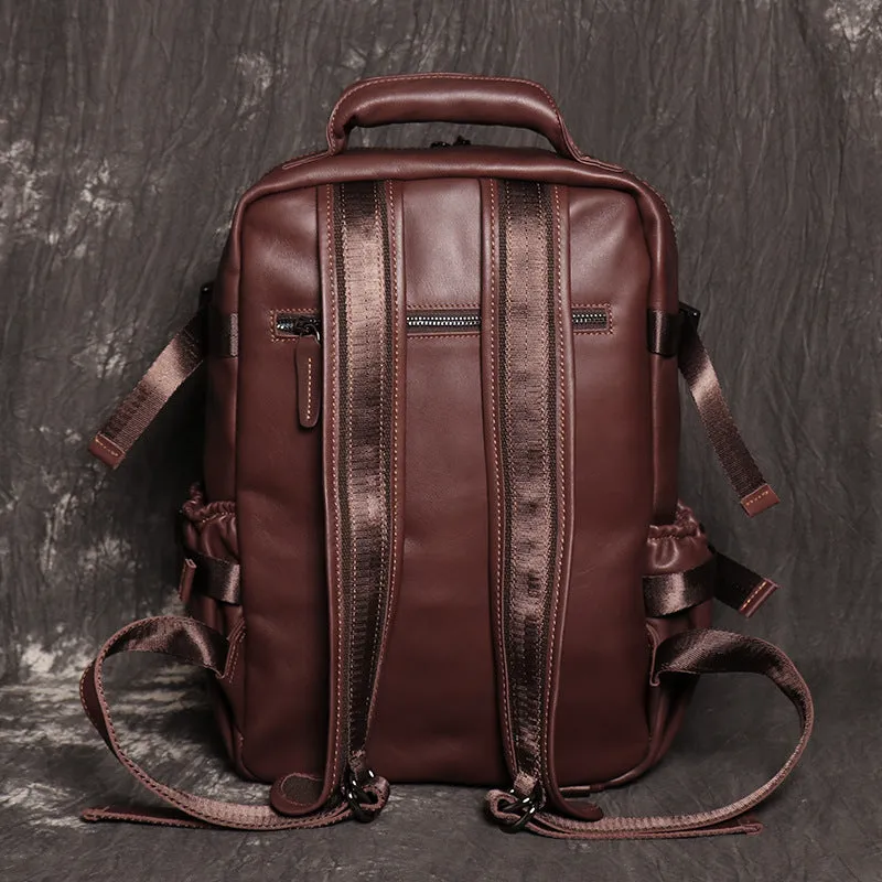 Full Grain Leather Backpack For Mens Leather Travel Backpack Casual Laptop Backpack LJ1034
