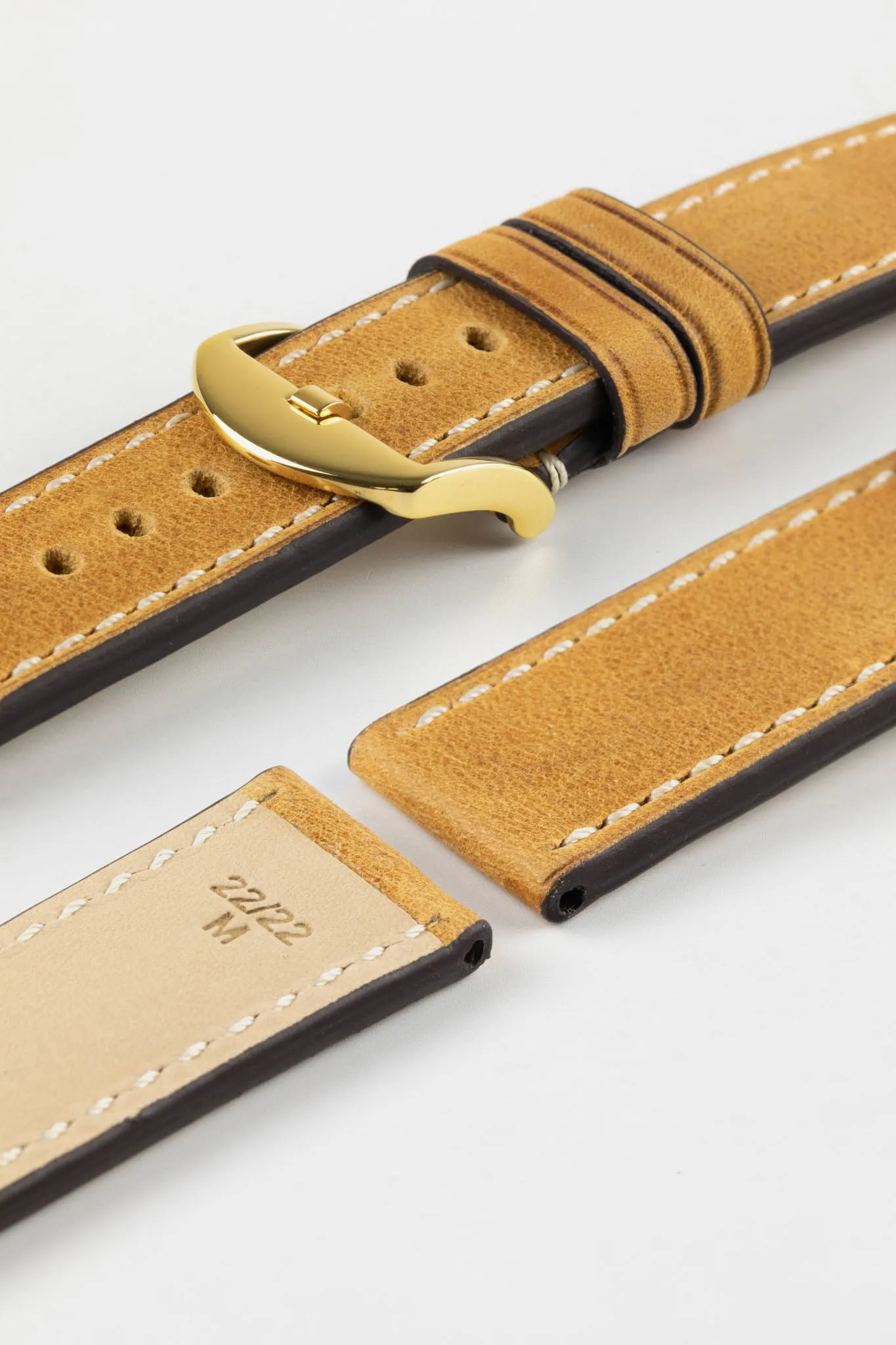 RIOS1931 OXFORD Flat-Padded Vintage Leather Watch Strap in HONEY