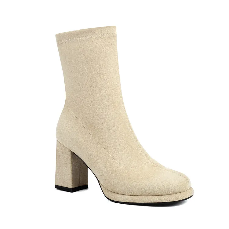 Women's Square Toe Block Heel Platform Short Boots